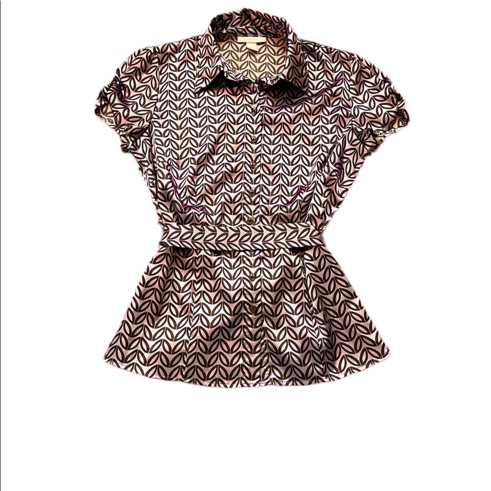Dress Barn - Short Sleeved - Tie-back Blouse - Purple & Black - Size: Medium